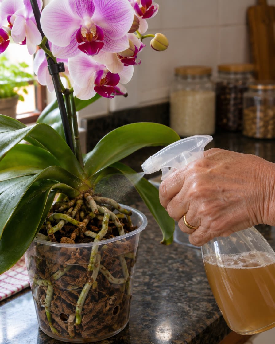 Receita caseira sendo aplicada na orquídea